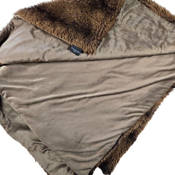 Tahari Home Faux Fur Throw Blanket 50x60 Dark Brown Tan Stripped - Picture 4 of 6